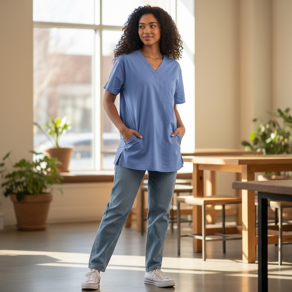 Cherokee Workwear Scrub Top 4XL Ciel Blue NEW WW644 Unisex V-Neck Pocket